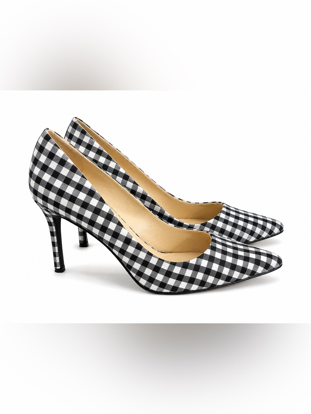 Nine West Black and White Gingham Check Pointed Toe Stiletto Heels Size 10M